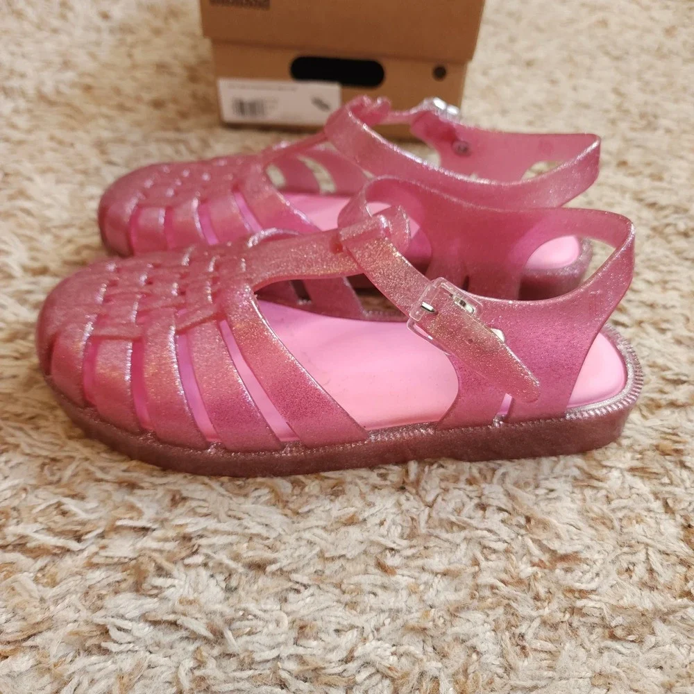 Mini Melissa Possession Shiny INF Sandals Kids Size 4 Glitter Pink Jelly Shoes